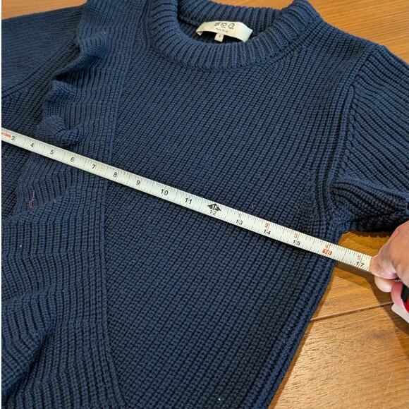 SEA Navy Ruffle Ribbed Wrap Wool Short Sleeve Sweater Top, size S - Picture 6 of 7